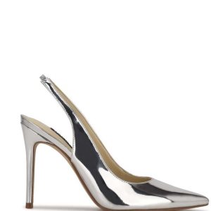 Nine West Feather Pointy Spicou Slingback Pumps Strieborne Metal | UFQSIW-169