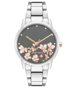 Nine West Floral Dial Metal Bracelet Strieborne | UJYDRE-085