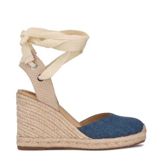 Nine West Friend Ankle Wrap Espadrille Wedge Modre | RBQILC-384