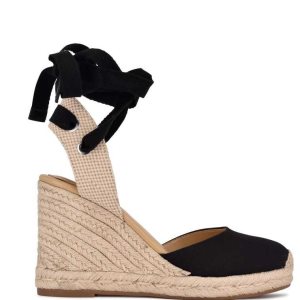 Nine West Friend Ankle Wrap Espadrille Wedge Čierne | YVUGTF-267