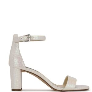 Nine West Pruce Ankle Remienkove Block Sandals Biele Metal | ZHDPJV-734