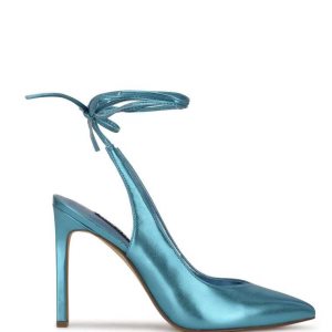 Nine West Talon Ankle Wrap Saty Pumps Modre Metal | GUBYRF-803